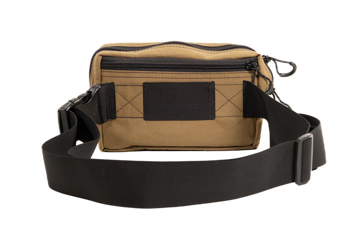 Bum Bag XL in Coyote and Black - back, with webbing and zipper pocket