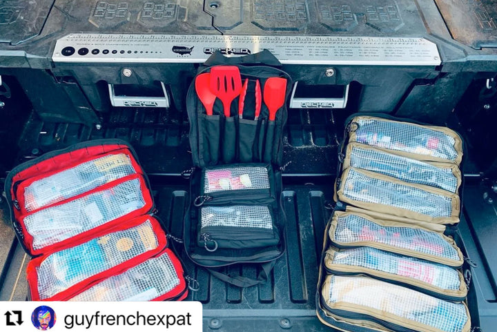 Camp Cooking Utensils shown in the Cooking Kit Bag with other BROG bags in the photo