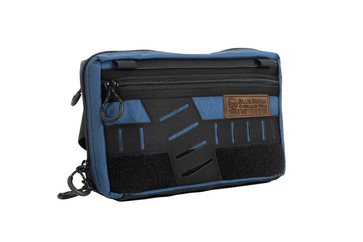 Chest Pack by Blue Ridge Overland Gear, ocean blue color, front angled view