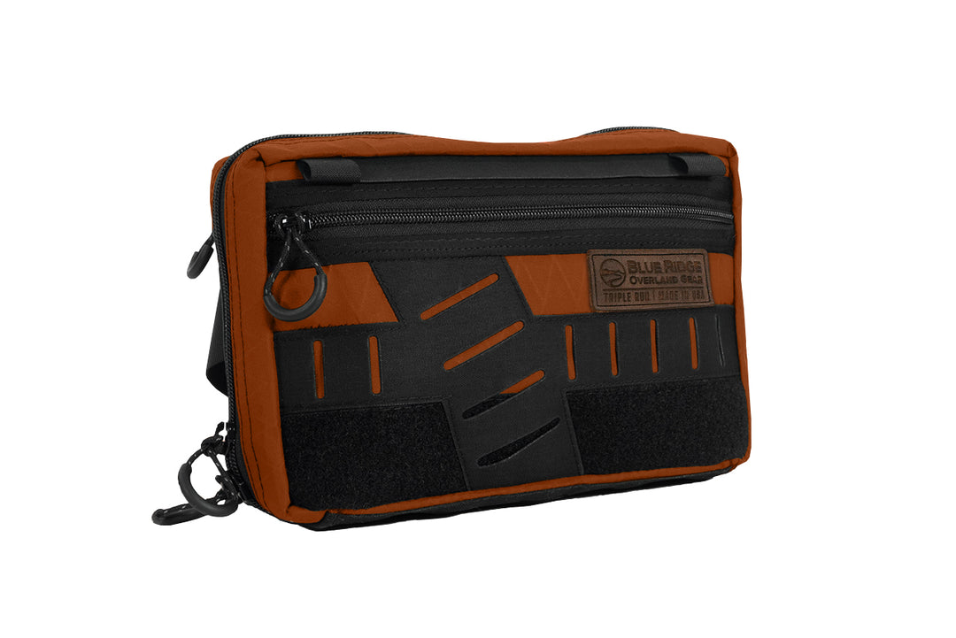 Chest Pack by Blue Ridge Overland Gear, cayenne color, front angled view