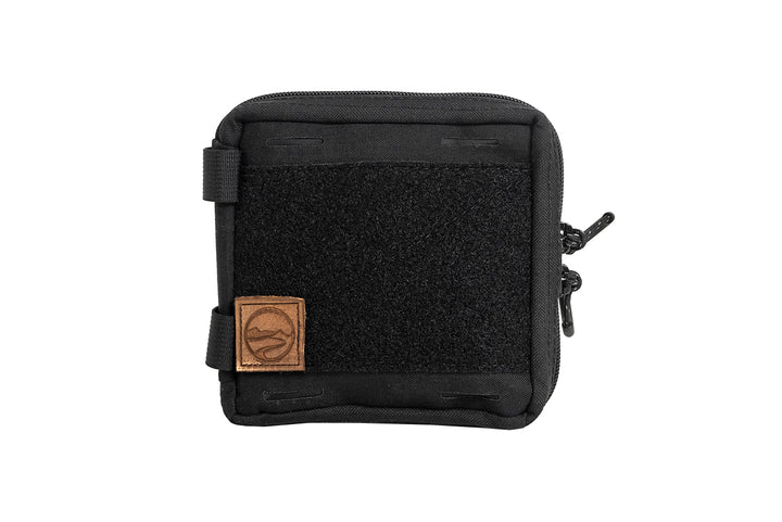 EDC Pouch - black colorway - by Blue Ridge Overland Gear - front view with leather patch